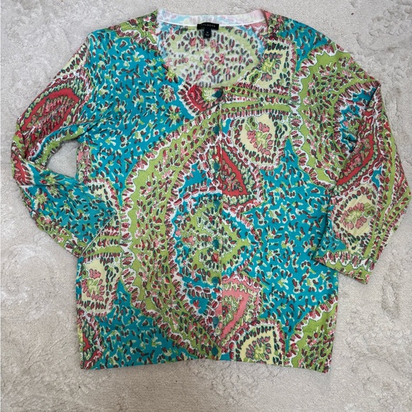 Talbots Sweaters - Talbots Paisley Print Cardigan Sweater Women’s Medium Cotton Rayon Button Front